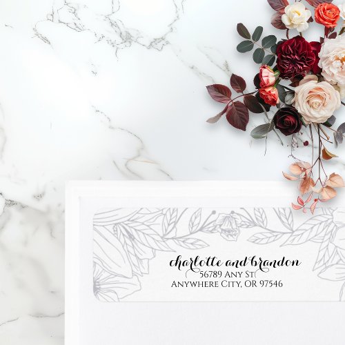 Elegant Wedding Floral Outline Return Address  Label