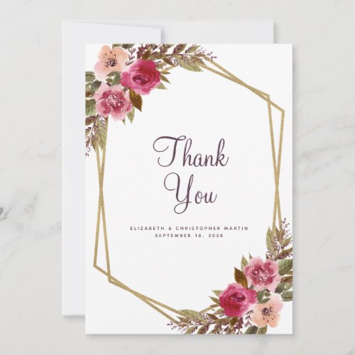 Elegant  Wedding  Floral Purple Gold Frame Thank You Card