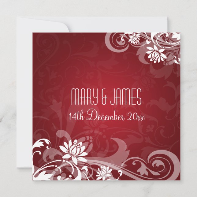 Elegant Wedding Floral Swirls Red Invitation (Front)