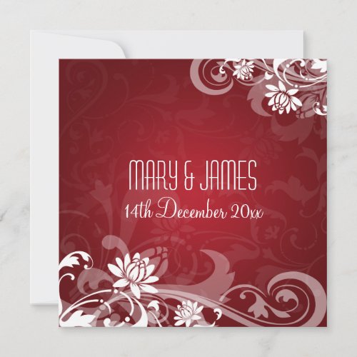 Elegant Wedding Floral Swirls Red Invitations