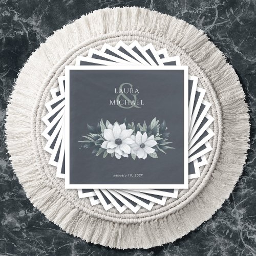 Elegant Wedding Floral Teal Paper Napkin