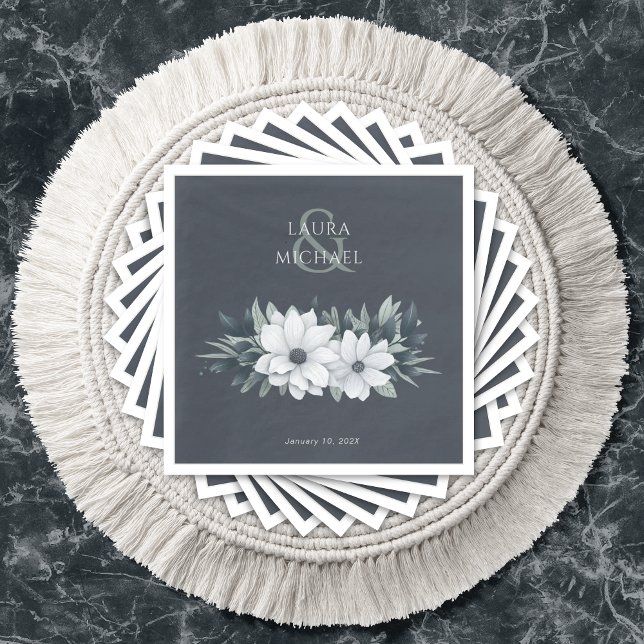 Elegant Wedding Floral Teal Paper Napkin (Creator Uploaded)
