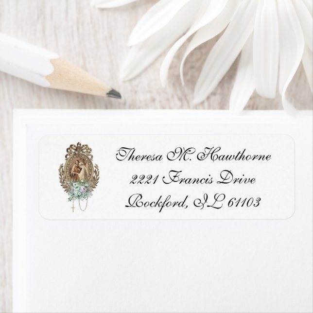 Elegant Wedding Floral Virgin Mary Joseph Label (Insitu)