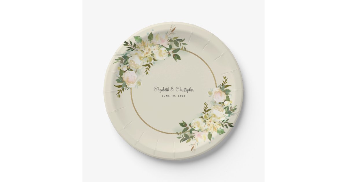 Elegant Wedding Floral Watercolor Bride & Groom Paper Plates | Zazzle