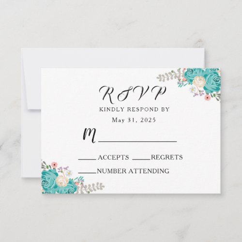 Elegant Wedding Florals Blue White Flowers RSVP Card