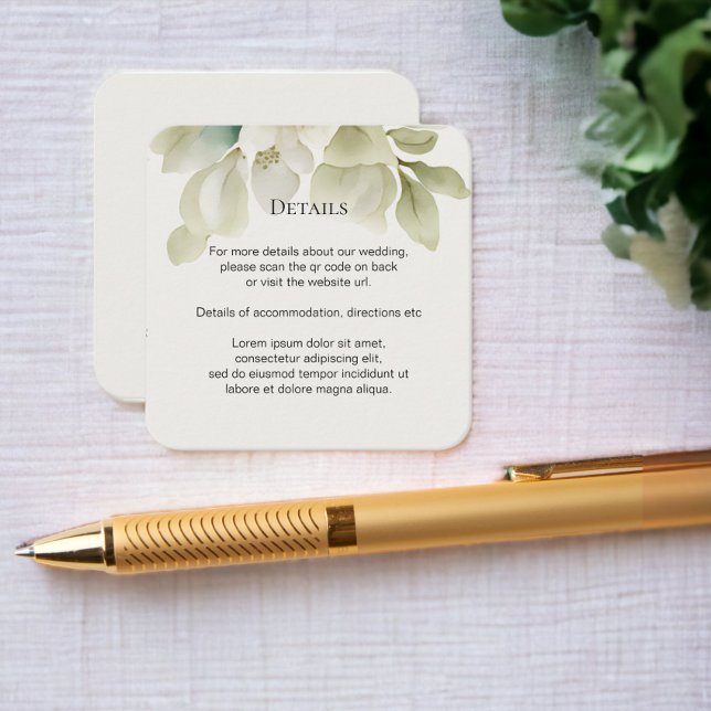 Elegant Wedding Foliage Muted Green Enclosure Card (Elegant Wedding Foliage Muted Green from Ricaso. With QR code on the back)