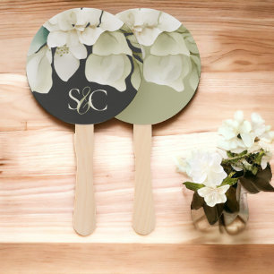 Elegant Wedding Foliage Muted Green Monogrammed Hand Fan