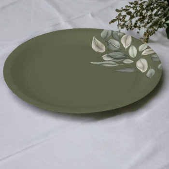 Elegant Wedding Foliage Muted Green Paper Plates by Ricaso_Wedding at Zazzle