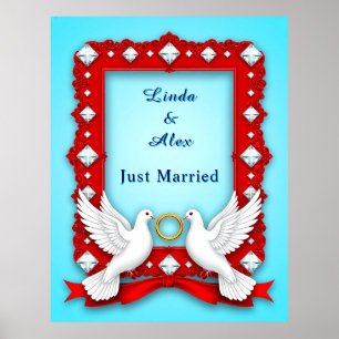 Elegant Wedding Frame with White Doves Poster
