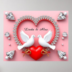 Elegant Wedding Frame with White Doves Poster