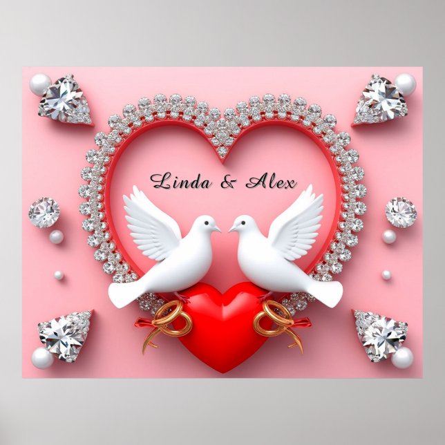 Elegant Wedding Frame with White Doves Poster (Front)