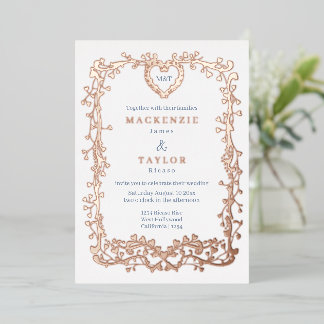 Elegant Wedding French Frame Heart Foil Invitation