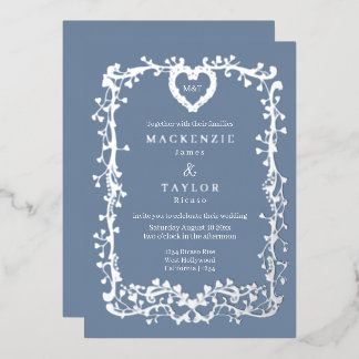 Elegant Wedding French Frame Heart Foil Invitation