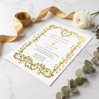 Elegant Wedding French Frame Heart Foil Invitation