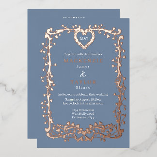 Elegant Wedding French Frame Heart QR Code Foil Invitation