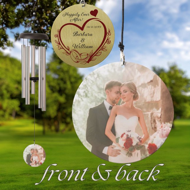 Elegant Wedding Gift Photo Hearts Name Date Wind Chime (Creator Uploaded)