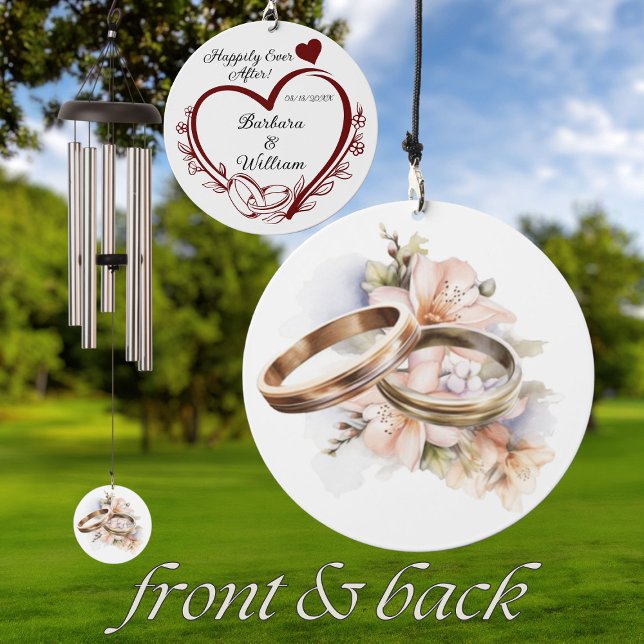 Elegant Wedding Gift Rings Hearts Names Date  Wind Chime (Creator Uploaded)