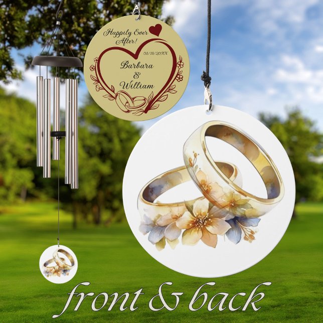 Elegant Wedding Gift Rings Hearts Names Date Wind Chime (Creator Uploaded)