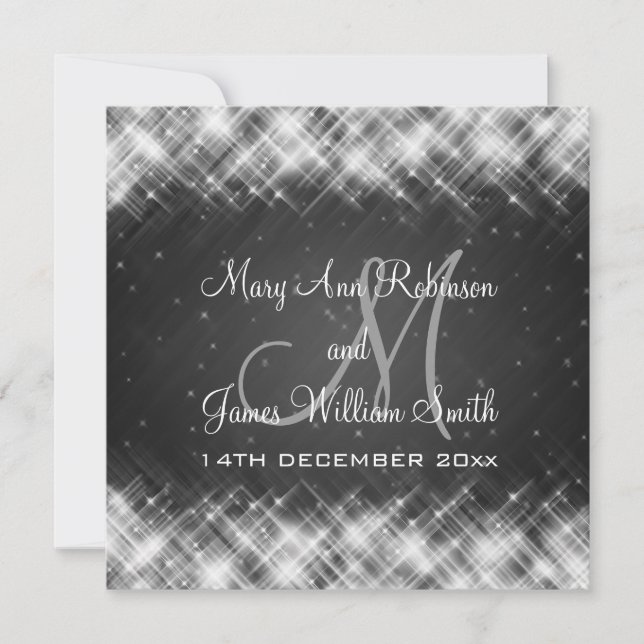 Elegant Wedding Glamorous Sparks Black Invitation (Front)
