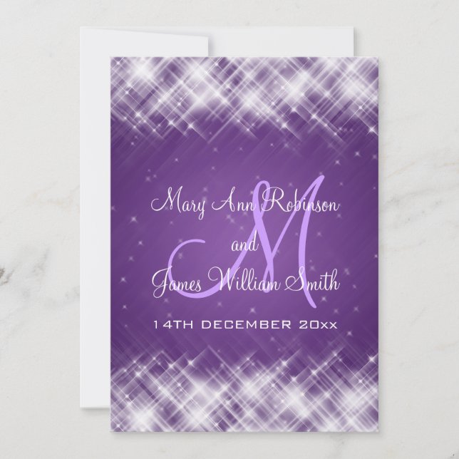 Elegant Wedding Glamorous Sparks Purple Invitation (Front)
