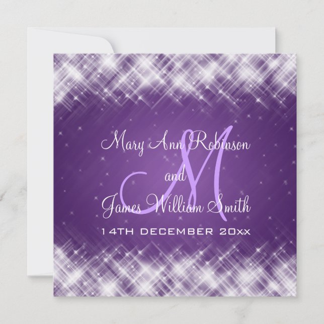 Elegant Wedding Glamorous Sparks Purple Invitation (Front)
