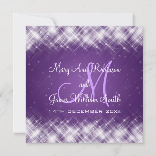 Elegant Wedding Glamorous Sparks Purple Personalized Invitations