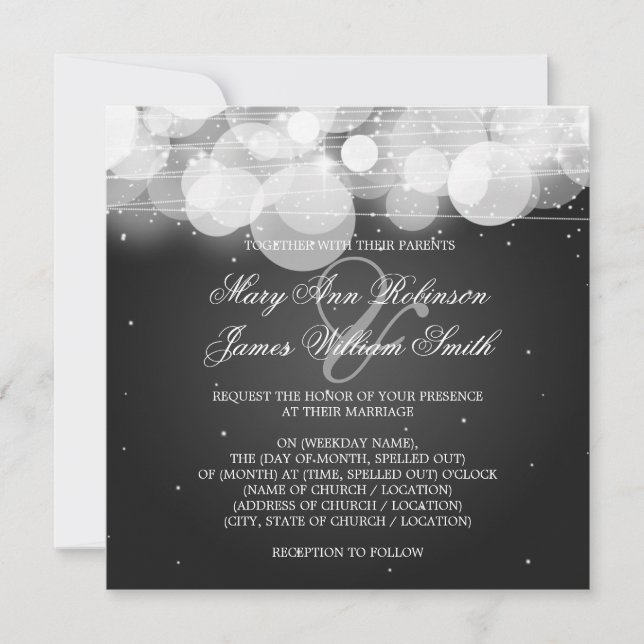 Elegant Wedding Glow & Sparkle Black Invitation (Front)