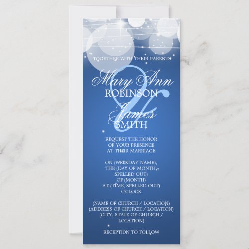 Elegant Wedding Glow &amp; Sparkle Blue Custom Invitations