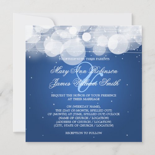 Elegant Wedding Glow &amp; Sparkle Blue Custom Announcement
