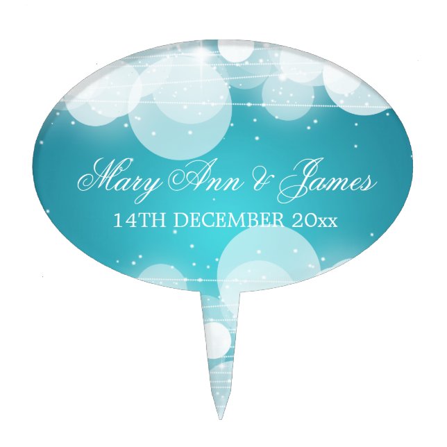 Elegant Wedding Glow & Sparkle Turquoise Cake Topper (Front)