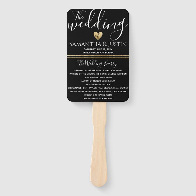 Elegant Wedding Gold and Black Set of Fans (Front)