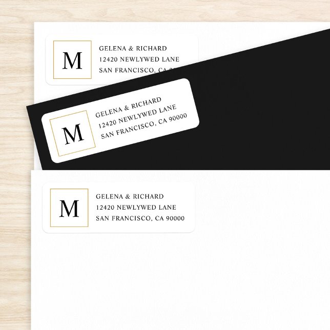 Elegant Wedding Gold Border Monogram Address Label (Creator Uploaded)