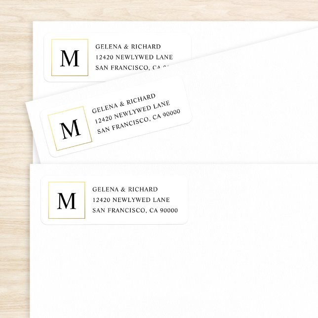 Elegant Wedding Gold Border Monogram Address Label (Creator Uploaded)