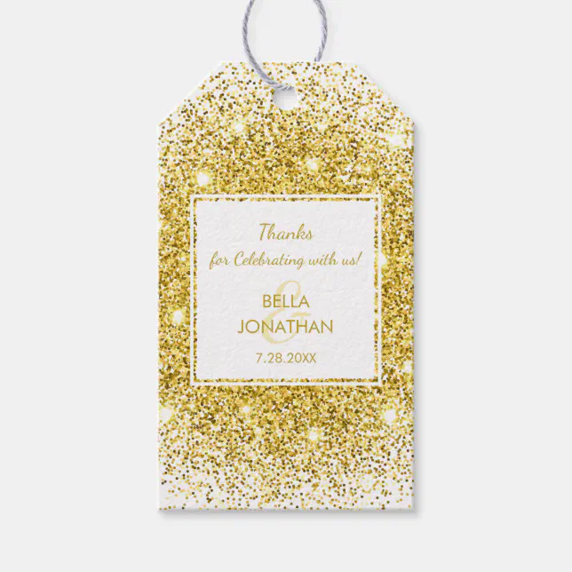 Elegant Wedding Gold Confetti Thank You Favor Gift Tags | Zazzle