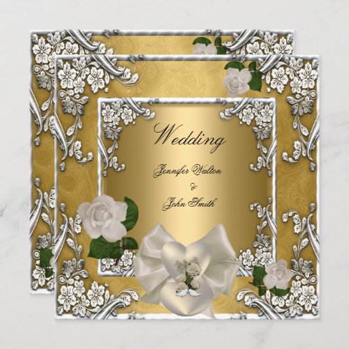 Elegant Wedding Gold Cream Rose Silver Invitation