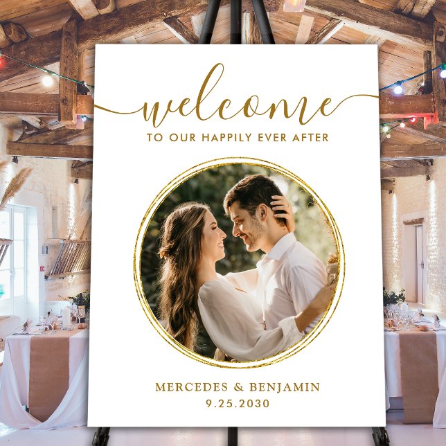 Elegant Wedding Gold Custom Photo Welcome Sign (Creator Uploaded)