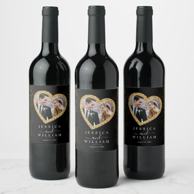 Elegant Wedding Gold Custom Photo Wine Label (Bottles)