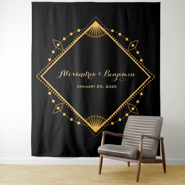 Elegant Wedding Gold Diamond Photo Booth Backdrop (In Situ)