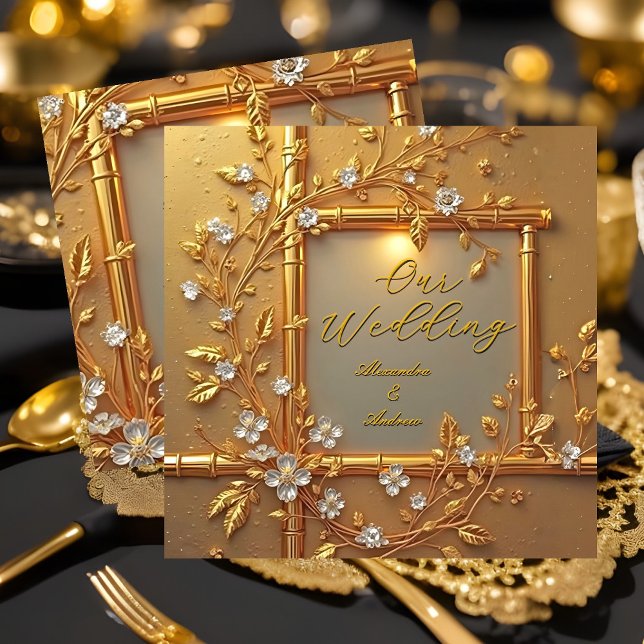 Elegant Wedding Gold Floral Bamboo Elite Golden Invitation (Creator Uploaded)