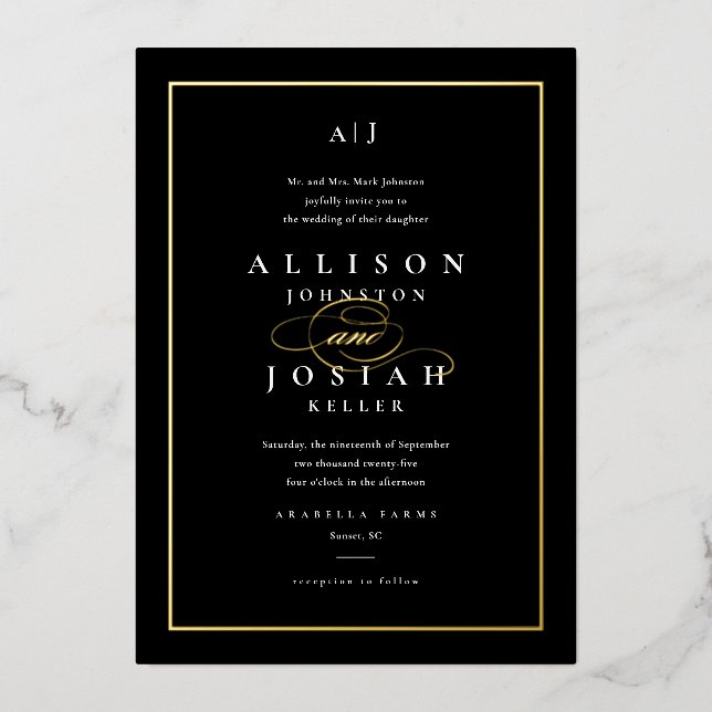 Elegant Wedding Gold Foil Invitation (Front)