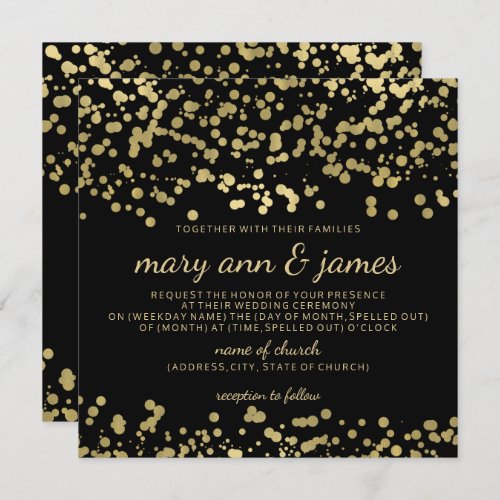 Elegant Wedding Gold Foil Look Confetti Invitation