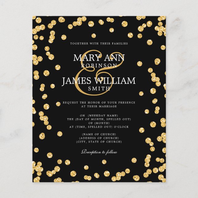 Elegant Wedding Gold Glitter Confetti Black Flyer (Front)