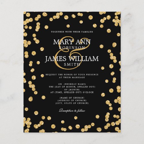 Elegant Wedding Gold Glitter Confetti Black Flyer