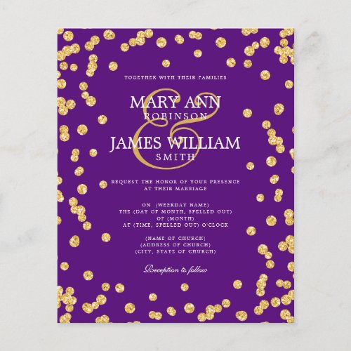 Elegant Wedding Gold Glitter Confetti Purple  