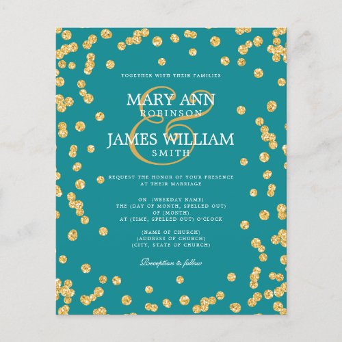 Elegant Wedding Gold Glitter Confetti Teal Flyer