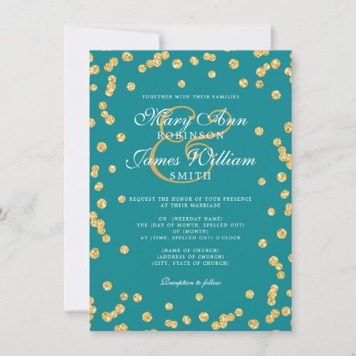Elegant Wedding Gold Glitter Confetti Teal  Invitation