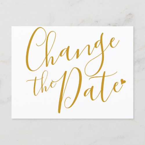 Elegant Wedding Gold Heart Change the Date Announcement Postcard