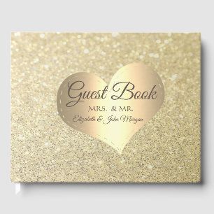 Elegant Wedding Gold Heart Glitter Bokeh Guest Book