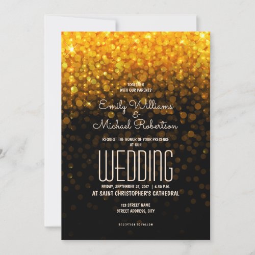 Elegant wedding gold lights bokeh background invitation