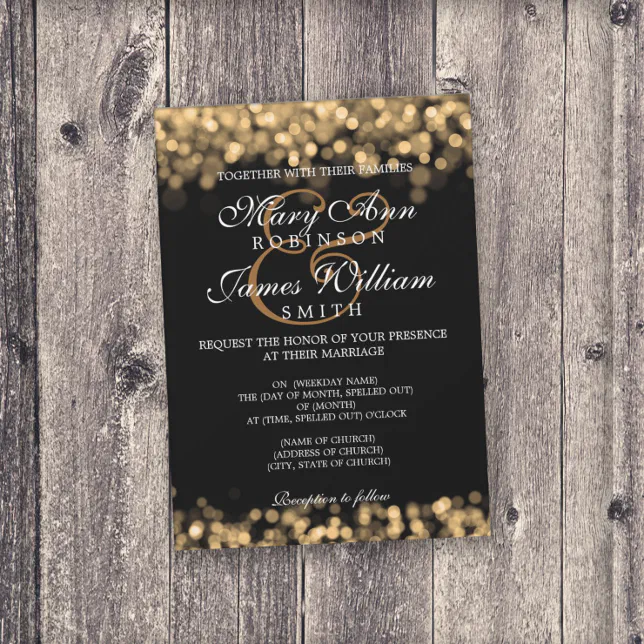 Elegant Wedding Gold Lights Invitation | Zazzle